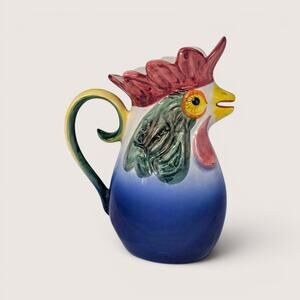 Vintage Portuguese Hand Painted Ceramic Rooster Pitcher